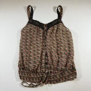 Vintage Cottage Lace Floral Prairie Blouse Button Tank Top - Multi Wms Small
